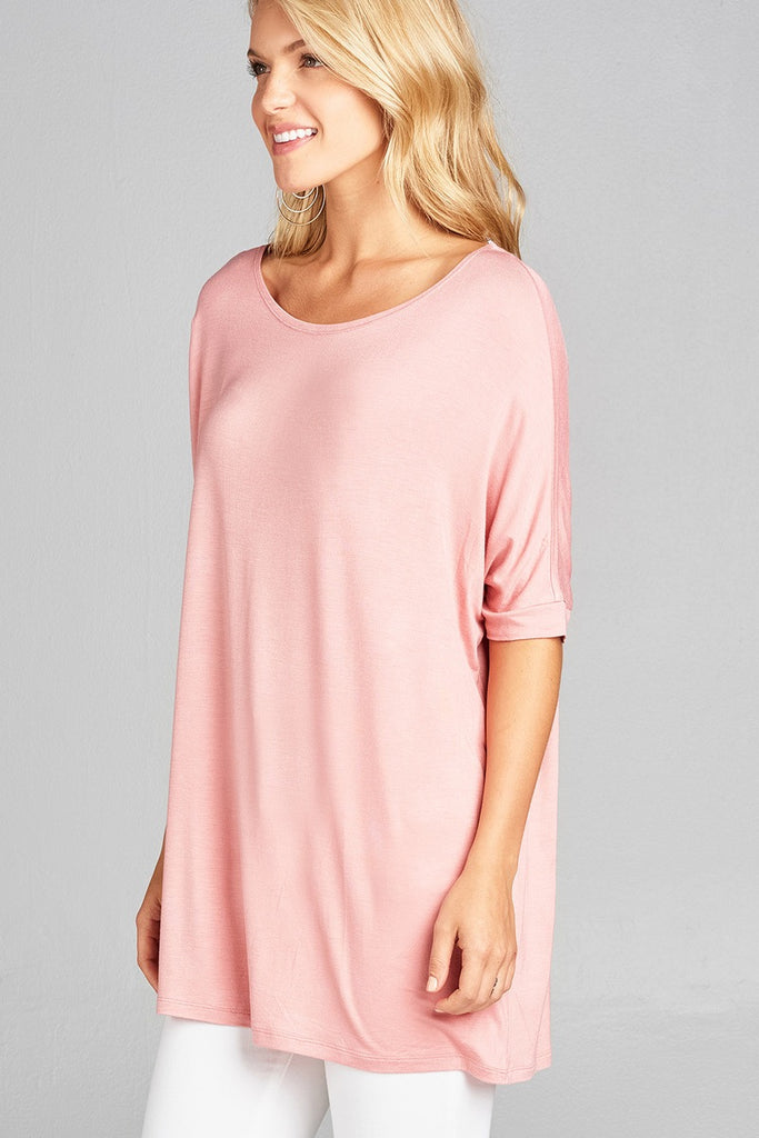 TERRY Elbow sleeve round neck jersey tunic top