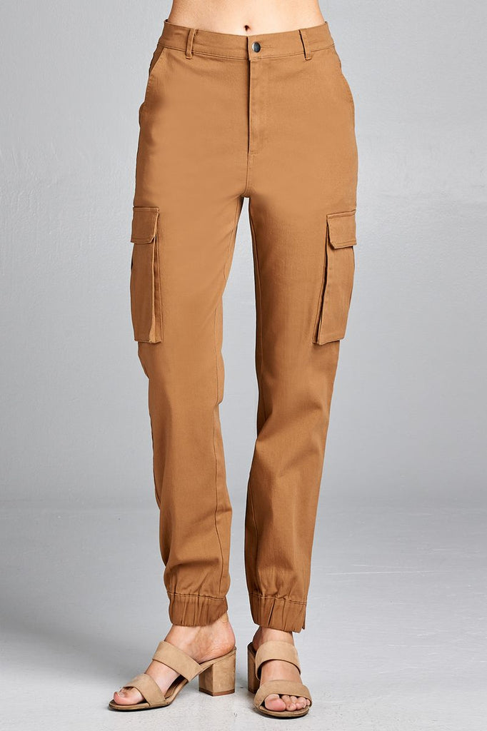 CARRIE elastic hem w/snap button cargo pants