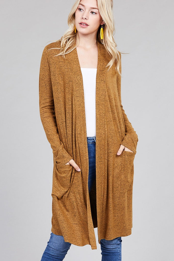 KAYLA Long sleeve open front w/pocket brushed hacci cardigan