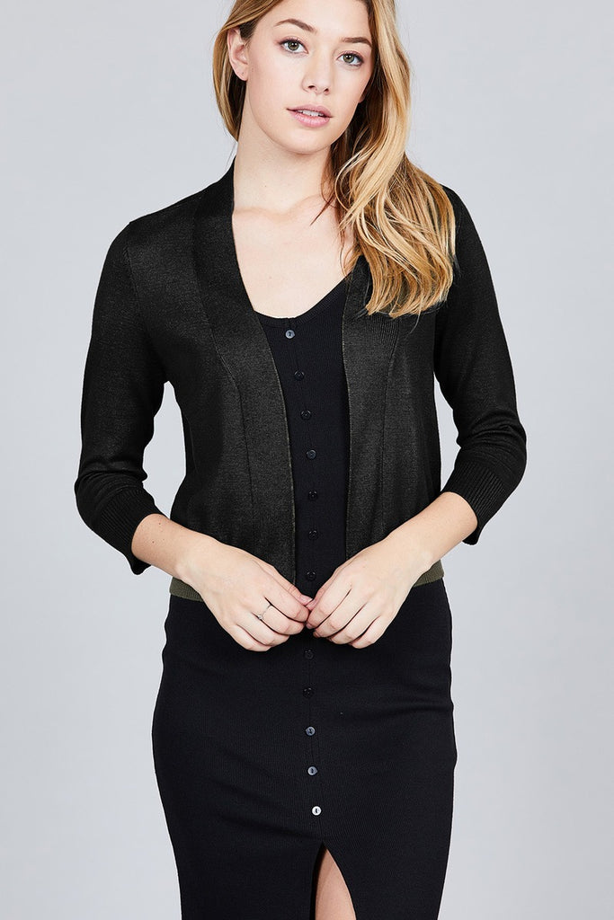 STELLA 3/4 Sleeve Open Front Crop Cardigan