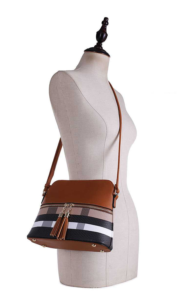 Chic Modern Color Block Tassel Cross Body Bag