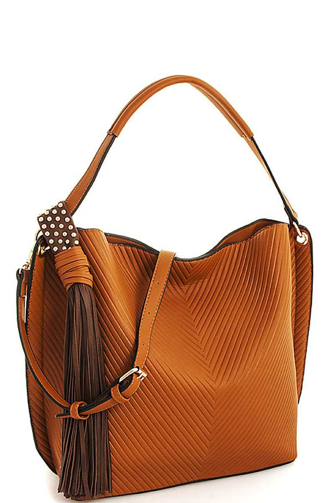 Trendy Chic Tassel Satchel With Long Strap