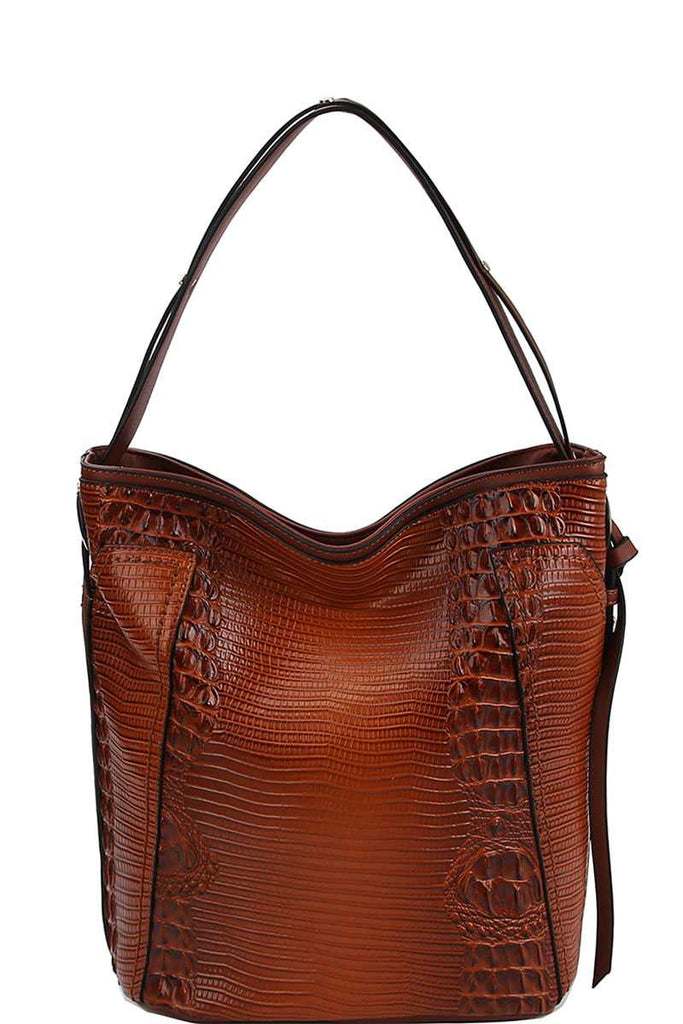 Chillx Fashion Croco Pattern Convertible Bucket Hobo Bag