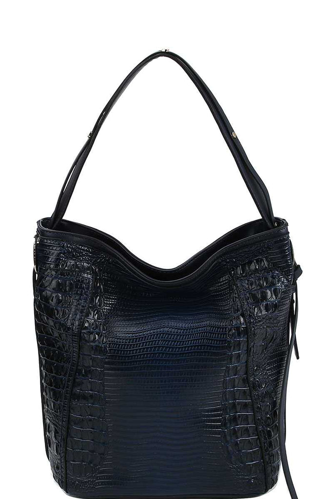 Chillx Fashion Croco Pattern Convertible Bucket Hobo Bag