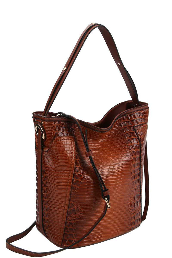 Chillx Fashion Croco Pattern Convertible Bucket Hobo Bag