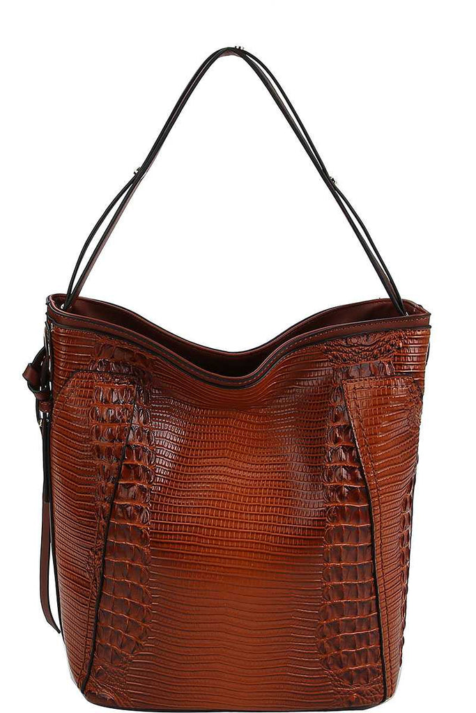 Chillx Fashion Croco Pattern Convertible Bucket Hobo Bag