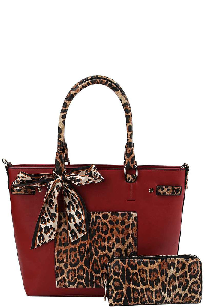 2in1 Leopard Two Tone Scarf Tote Bag With Matching Wallet