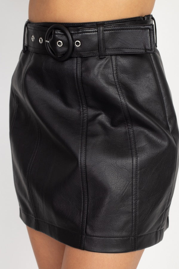 Faux Leather Belted Mini Skirt