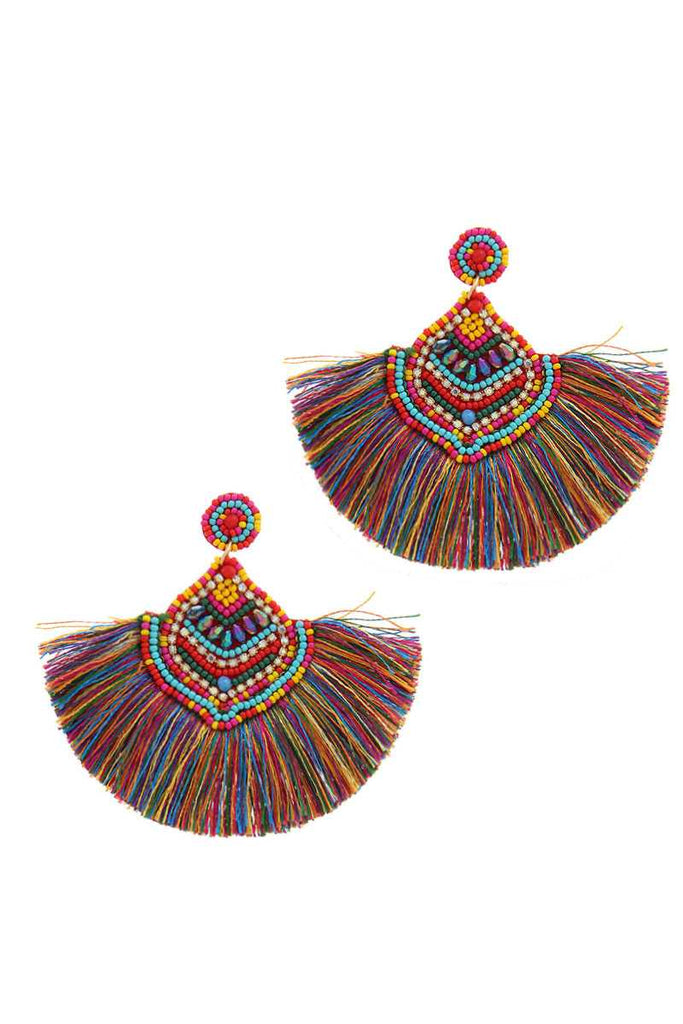 Stylish Multi Bead Fan Tassel Earring