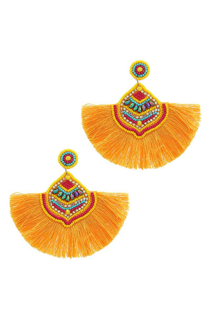 Stylish Multi Bead Fan Tassel Earring