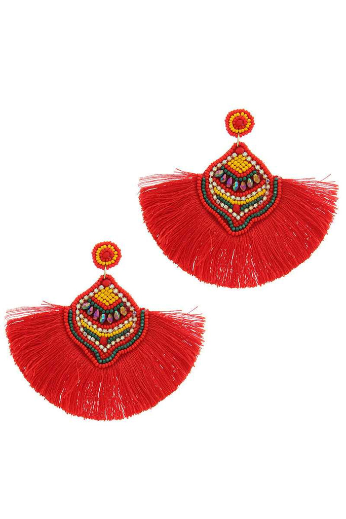 Stylish Multi Bead Fan Tassel Earring