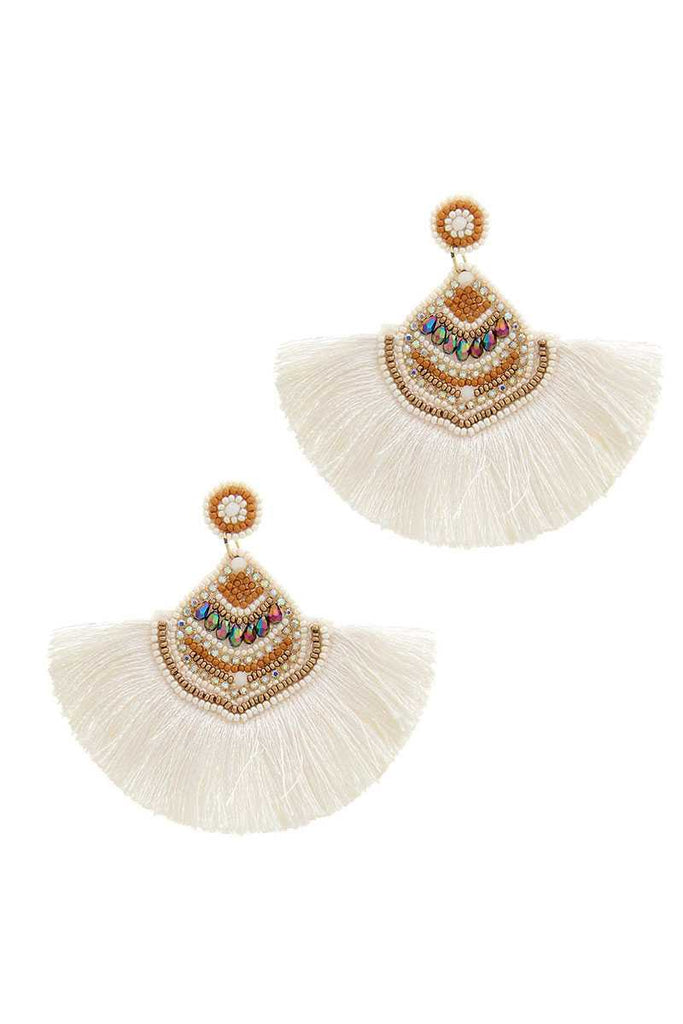 Stylish Multi Bead Fan Tassel Earring