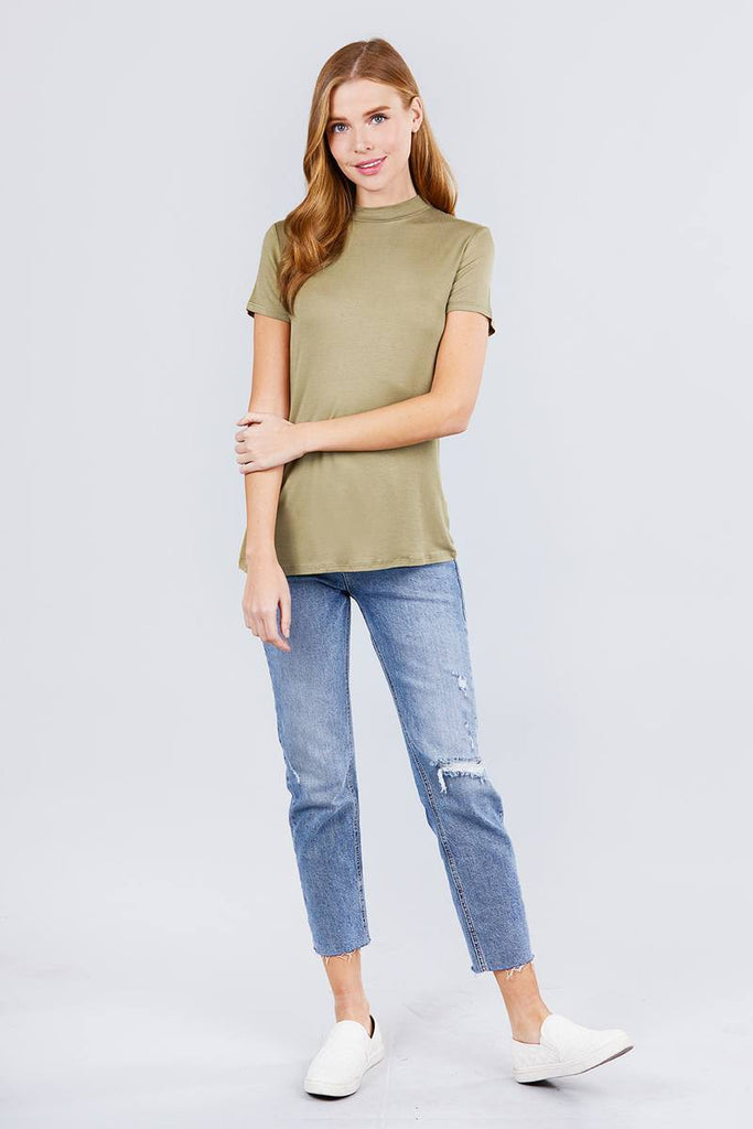 Short Sleeve Mock Neck Rayon Spandex Rib Top