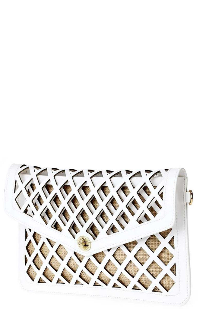 Stylish Diamond Cut Out Envelope Clutch With Shoulder Strap